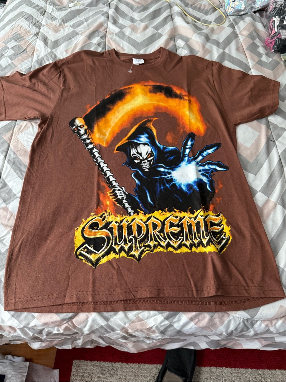 Supreme Men’s Graphic Skull Reaper Tee in Brown